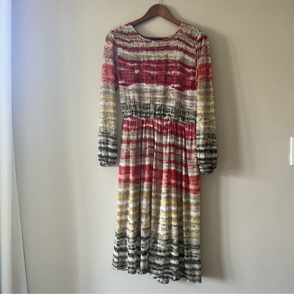 Enfocus Studio Striped Multicolor Long Sleeve Mesh MIDI Dress Size 6 - Picture 1 of 8